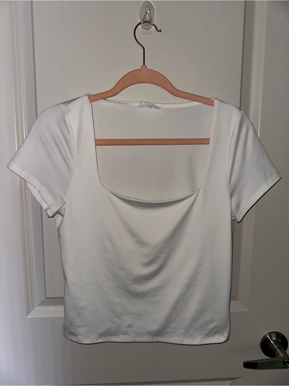 Women’s White Square Neck Short Sleeve Top